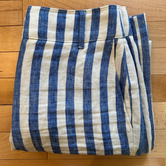 BODEN: 100% Linen- Classic Blue& White Striped Pants - Size 6R - Picture 9 of 9